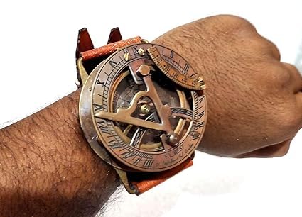 Zenvira Hub Brass Wrist Sundial Compass Watch | Handmade Antique Nautical Sundial with Leather Strap | Vintage Outdoor Compass Bracelet for Men & Women | Travel, Hiking & Gift Collectible-image-20