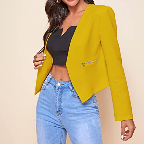 Women's Cropped Blazer Jacket Work Casual Lightweight Long Sleeve Open Front Outerwear with Pockets 20253