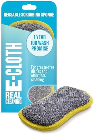 E-Cloth Washing Up Pad, Non-scratch Kitchen Scrub Sponge, Washable and Reusable, 100 Wash Promise, Yellow, 1 Pack
