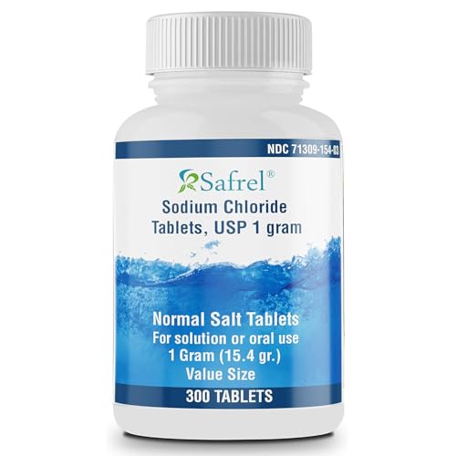 Safrel Sodium Chloride Tablets 1 gm USP | Normal Salt Tablets | (15.4gr.) | Electrolytes Replenisher Hydration Drink (300 Count (Pack of 1))