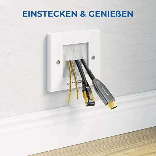 deleyCON 2x Multimedia Wanddose Anschlussdose Kabeldurchführung Kabel Blende Abdeckung Unterputzdose Kabeldurchlass Wandplatte mit Brush-Borsten für Multimedia Kabel