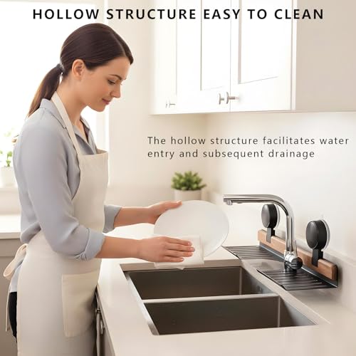 AZSRKRBM Over Sink Shelf with Walnut, 15.7" Tool-Free Organizer, Strong Suction Cup Rack with Easy Drainage for Kitchen & Bathroom by AZSRKRBM - Image 6