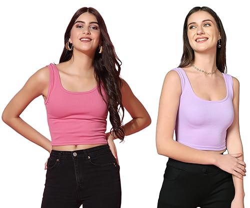 Image of TOPLOT Women's Solid Ribbed Round Neck Sleeveless Slim Fit Tank Top (5069)