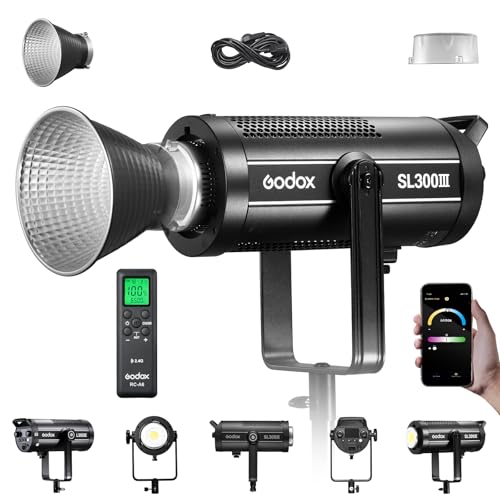 Godox SL300III Luce Video LED Attacco Bowens 5600K±200K Modalità Mute Tasti Sistema 2.4G Wireless X Staffa U Monoblocco 360°Controllo APP di Supporto