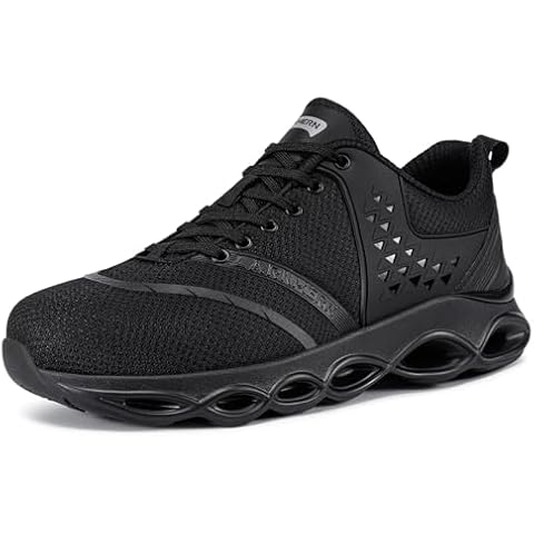 DYKHMATE Steel Toe Shoes for Men Women Safety Shoes Lightweight Cushioning Industrial Footwear Work Tennis Sneakers (9.5, Dark Black) Cover