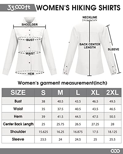 33,000Ft Women's Upf 50 Uv Sun Protection Shirt, Cool Quick Dry Long Sleeve Outdoor Fishing Hiking Safari Travel Shirt White #TOP6
