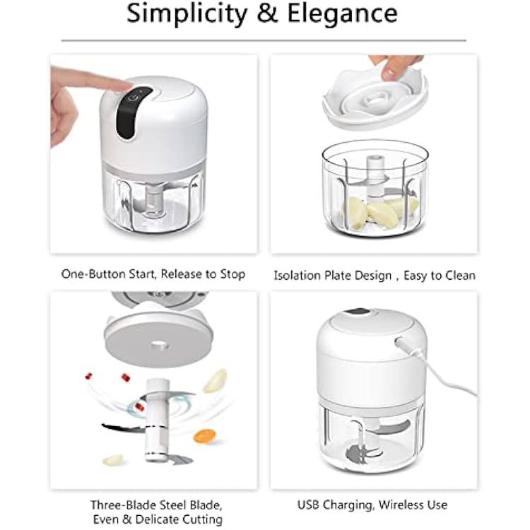 White 3 CUP Cordless Mini Food Chopper,Small Food Processor Mini for Garlic,Nut,Meat(100+250+350ML), CQ3654
