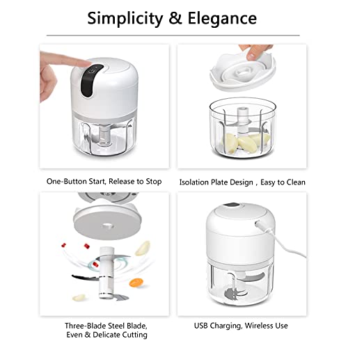 Pogeair White 3 Cup Cordless Mini Food Chopper,Small Food Processor For Garlic,Nut,Meat(100+250+350Ml) #TOP2