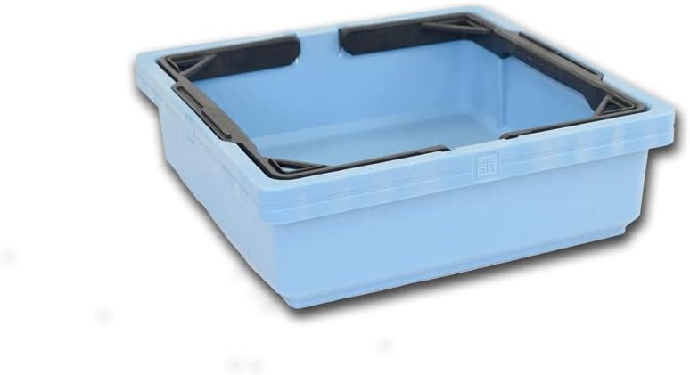 CrateGardner - Modern Black Rectangular Garden Storage Crate with Seat Topper, Cushion, and Two Drop-in Trays (Sky Blue)