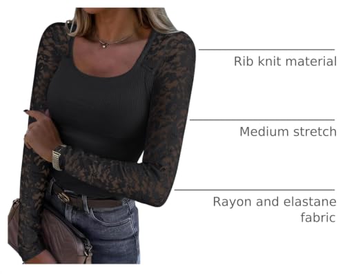 ANRABESS Womens Long Sleeve Shirts Lace Scoop Neck Tops,Black,XS — view 4
