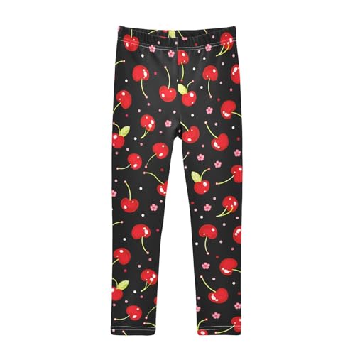 Cherry Flower Blossom Black Girls Leggings Soft Stretch Workout Yoga Dance Pants for Kids Casual Tights