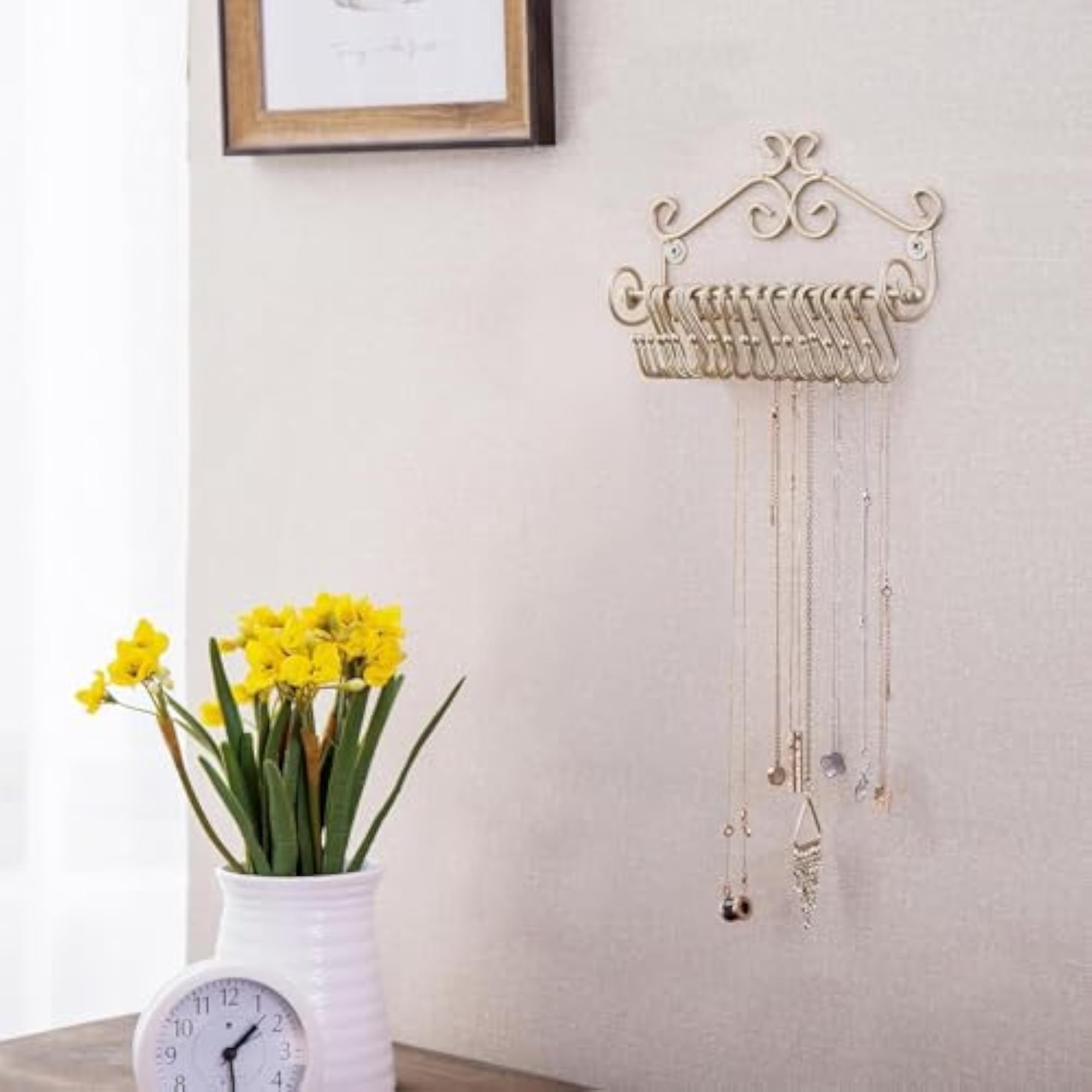 Wall Mounted Golden Metal Necklace Holder