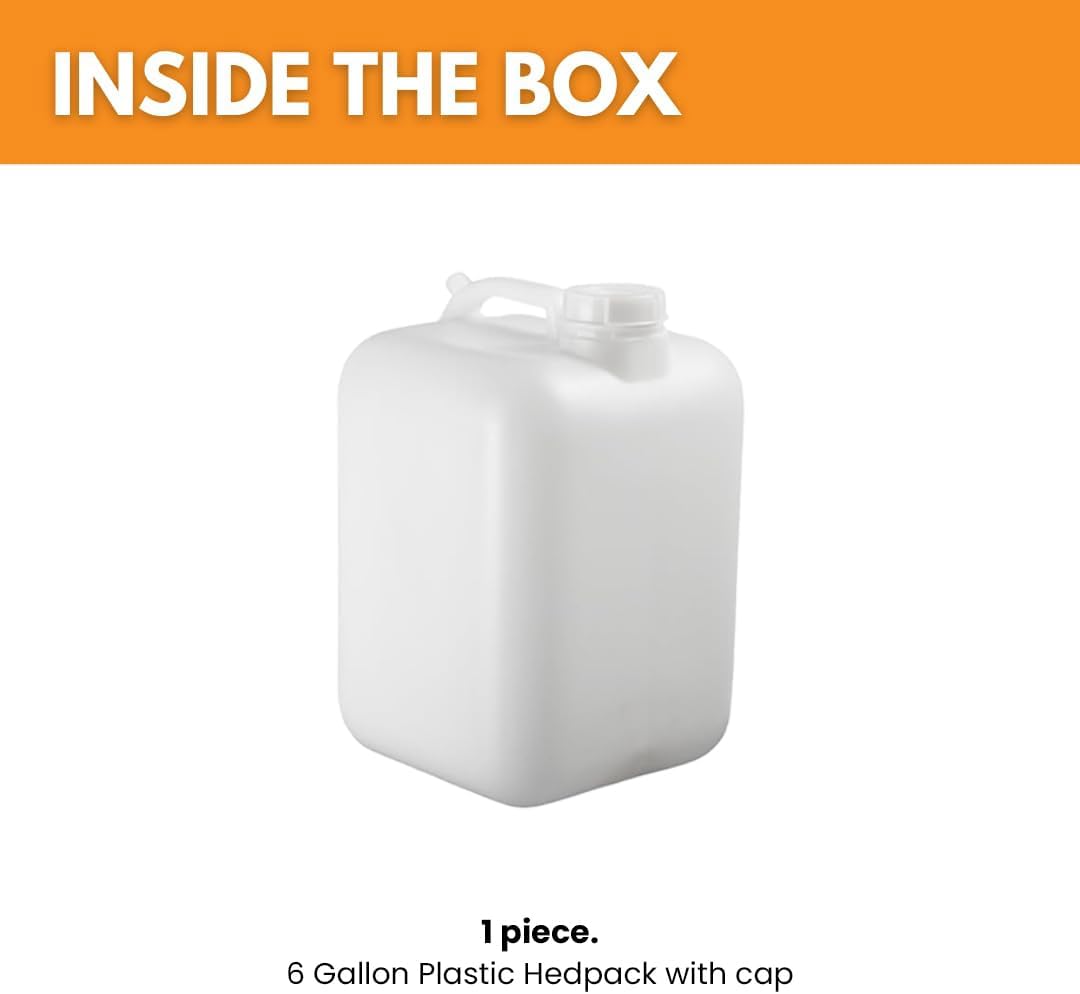FastRack 6 Gallon Hedpak Water Container with Screw Cap | Single BPA-Free Food-Grade HDPE Jug | Leak-Resistant | White | For Brewing, Fermentation & Water Storage