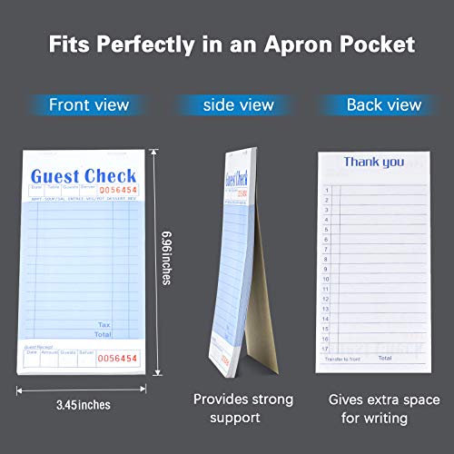 Guest Check Book, Server Note Pads And Waitress Order Pads, 50 Checks Per Book For Total 300 Guest Checks, 3.5" X 6.75" (300) #TOP1