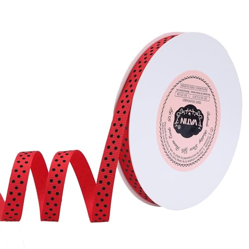 VATIN Polka Dot Craft Grosgrain Ribbon 3/8 Inch Wide by 10-Yard Spool Red with Black Dots,Use for Gift Wrapping,Party Decoration,All Crafting and Sewing