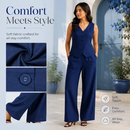 Image of Women Cotton Blend Western Co-Ord Set | Stylish Top & Pant Set for Women | Dress For Womens | Casual High Waist Solid Pant Outfit