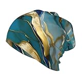 Isolation thermique à double couche : conçue pour la protection contre le froid, le motif théazurite bleu sarcelle et feuille d'or marbré à l'huile, la construction à double tricot offre de la chaleur, tandis que le tissu respirant évacuant la transpiration garde la tête au sec pendant les jeux actifs en plein air comme le ski, le snowboard ou la randonnée.