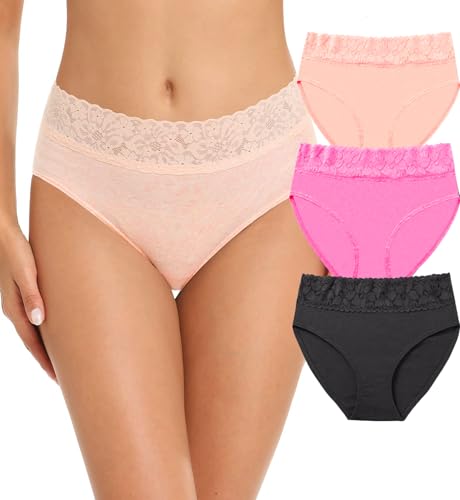 Image of NICSY Womens Underwear Cotton Bikini Panties Lace Soft Hipster Panty Ladies Stretch Full Girls Briefs (Multicolor)