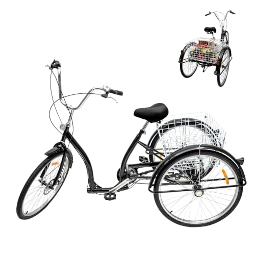 SICHENSH Dreirad für Erwachsene 26 Zoll, 3 Räder Adult Fahrrad Erwachsenendreirad mit 6-Gang-Schalthebel, Höhenverstellbares Dreirad Fahrrad, Senioren Dreirad für Erholung, Einkaufen, Picknicks