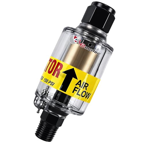 LE LEMATEC Air Dryer for Compressor - Inline Water Separator & Air Tool Oil, 1/4' NPT Moisture Separator for HVLP Spray Guns, Plasma Cutters, Pneumatic Tools, 2-150 PSI
