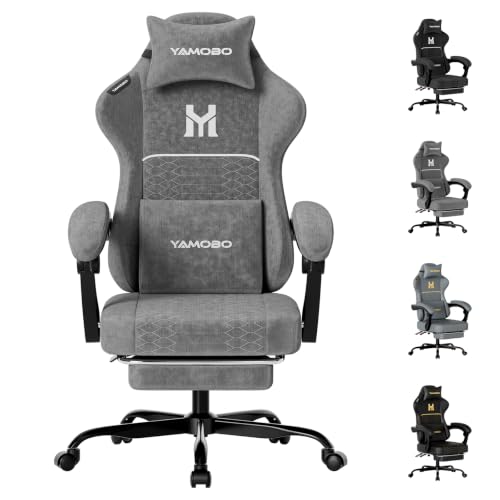 Image of Gaming Chair with Footrest, Ergonomic Computer Chair with Lumbar & Headrest Support for Adults, High Back Office Desk Chair with 360Swivel Wheels for Game and Work, Breathable Fabric,Grey