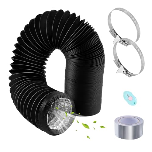 URHRHU Ø100mm Abluftschlauch 4.7 m, PVC Abluftrohr Lüftungsschlauch Aluflexschlauch mit 2 Schlauchschellen Edelstahl und 1 Aluminium Klebeband für Klimaanlagen Abzugshaube Rohrventilator Trockner