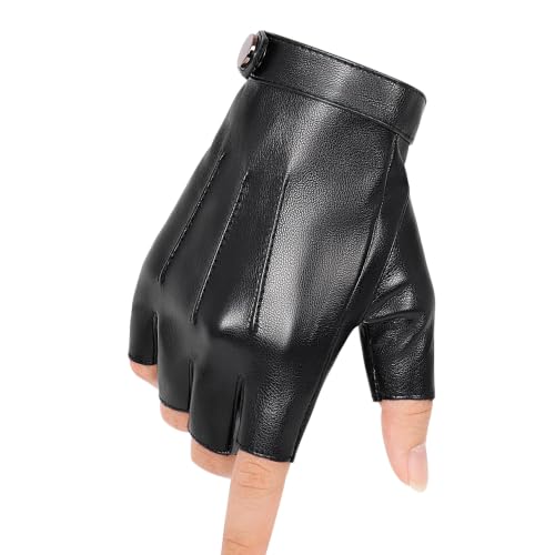 Gubuy Fingerless Driving Gloves PU Leather Halloween Men Cosplay Costume