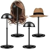 Tatuo 4 Pcs Wig Holders, 9.8'-18.9' Adjustable Height Wig Head Stand Portable Hat Display Holder Storage for Multiple Travel Wigs Styling Practice women DIY Head Stand Non Slip Stable (Black)