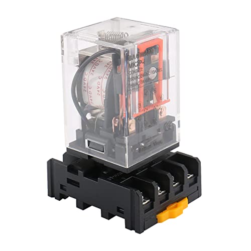 Baomain Power Relay MK2P-I 24VDC Coil DPDT 8 Pin with Plug-in Terminal Socket, for Automation and Control Systems