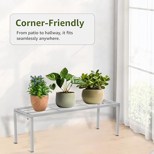 Image of Amazon Brand - Solimo Metal Plant Stand (Set of 4, White) - Powder-Coated Iron, Heavy-Duty, Corrosion-Resistant, Indoor & Outdoor Use, 20x60x20 cm, Holds up to 50 kg