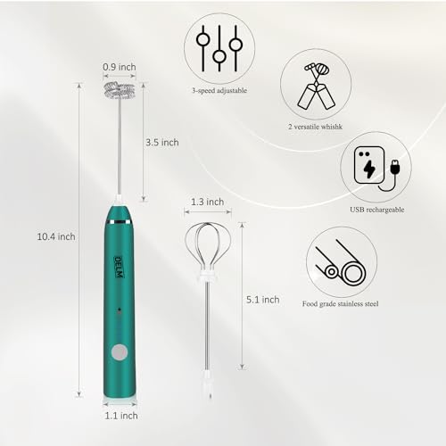 Image of Delm Milk Frother Electric USB Stainless Steel Accessory - Frother Wand Foam Maker for Lattes - Milk Frother Handheld for Cappuccino, Frappe, Matcha, Hot Chocolate - Frother for Coffee (green)