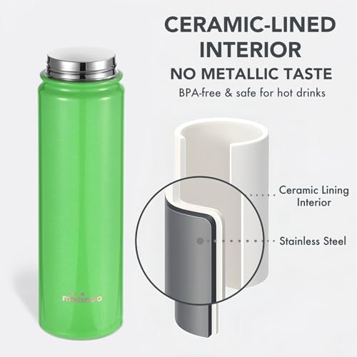 Insulated Stainless Steel Water Bottle with Straw, Ceramic-Lined, BPA-Free & Leak-Proof, 24 oz, Green Shimmer