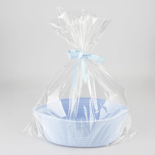 Präsentkorb leer blau, Geschenkkorb klein aus Baumwollseil, geflochtener Korb für Geschenke Baby, Osternest Korb Aufbewahrungskorb, Spielzeugkorb, Wird mit Geschenktüte und blau Schleife geliefert