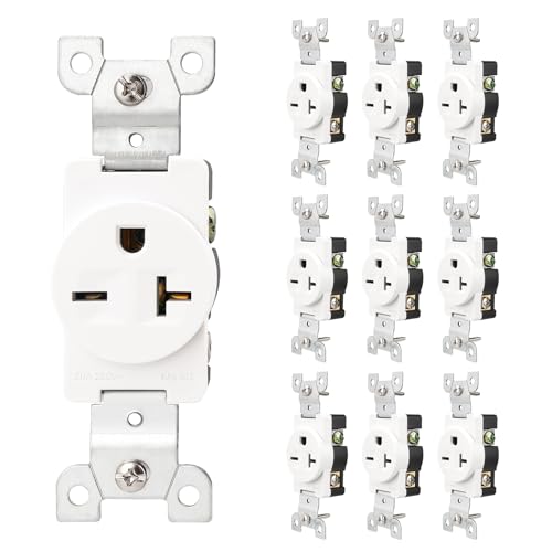 BAOMAIN 20A 250V Single Receptacle, NEMA 6-20R Heavy Duty Wall Outlet for Air Conditioners, Workshop Tools & Commercial Use, UL Certified Matte White 10-Pack