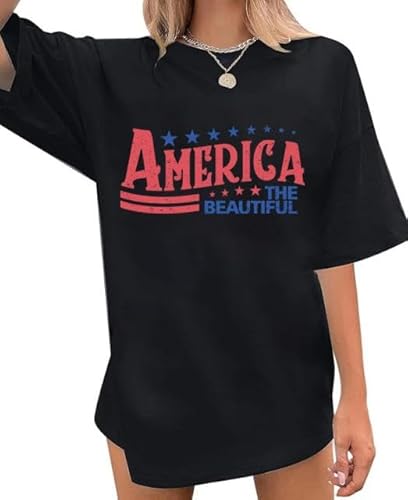 YLISA Oversized American Flag Shirts for Women Patriotic Tshirt 4th of July Casual Faith Freedom Graphic Tee