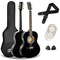 3rd Avenue 4/4 Westerngitarren-Set mit Stahlsaiten, für Anfänger – 6 Monate KOSTENLOSER Unterricht, Tasche, Plektren und Ersatzsaiten – in Schwarz