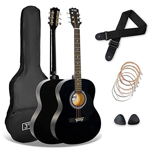3rd Avenue Pack de guitarra acústica de tamaño estándar 4/4 con cuerdas de acero para principiantes de 3rd Avenue, funda de transporte, púas y cuerdas de repuesto, Negro