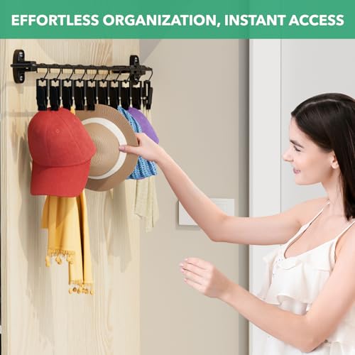 Fairpeak Closet Hat Rack with 20 Clips, Sliding Organizer for Baseball Caps, Beanies, Sun Hats, 2 Pack Hanging Storage Rack for Closet Rods, Space Saving Hat Hanger – Black by Fairpeak - Image 6