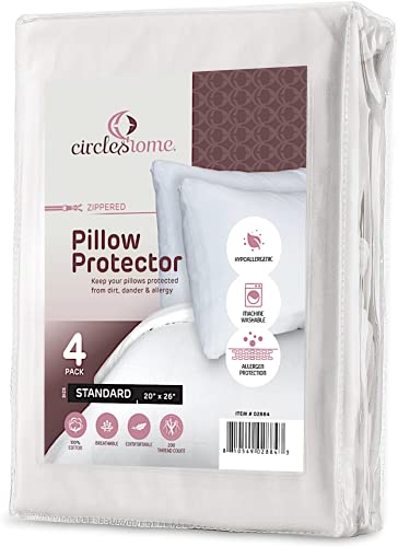 Pillow Protectors 4 Pack Standard Zippered - 100% Cotton Breathable Pillow Covers - Protects Pillows From Dirt, Dust And Debris (Standard - Set Of 4 - 20X26) #TOP4