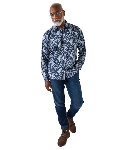 Joe Browns Mens Classic Collar Long Sleeve Bird Print Shirt Regular Grey UK L