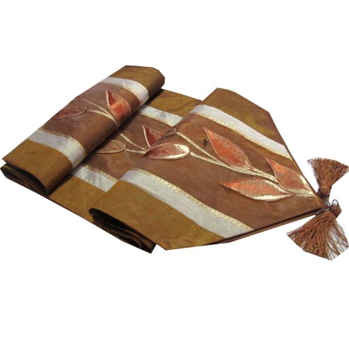 "Hellobangkok"Beautiful & Cool!! (Table / Bed Runner) Raised Leaf Pattern On Your Bed Size Width 14 Inches Lenght 76 Inches #TOP1