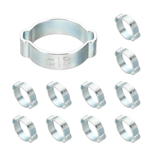 PATIKIL 12Pcs Double Ear Hose Clamp 17-20mm O Clip Crimp Rings | Zinc Plated Steel Pipe Clamps for Fuel Petrol Pipe Tube Fitting Connections