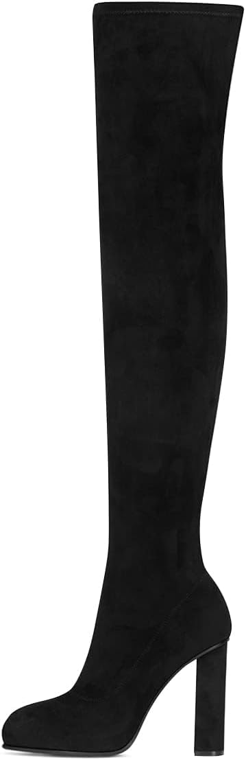 FSJ Women Sexy Thigh High Fashion Suede Boots Stretch Pull on Comfortable Chunky Heel Over The Knee Winter Shoes Size 4-15 US