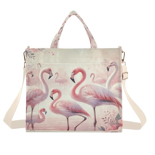 Emelivor Flamingos Flowers Tote Bag for Women Shoulder Teacher Crossbody Beach Bag for Office Travel College Holiday S