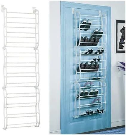 12-Shelf Over-the-Door Shoe Rack, Holds 36 Pairs, Heavy-Duty White Resin with Non-Slip Coated Steel, Easy Assembly