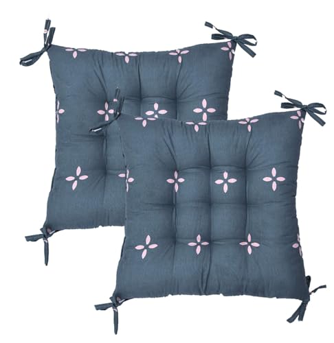 Image of COZY FURNISH Microfiber Cotton Chair Pads with Four Corner Ties 16x16(Inches) 41X41(CM) Square, Pack of 2 | Extra-Comfortable & Soft Seat Cushions | Ergonomic Pillows (Royal Pink)