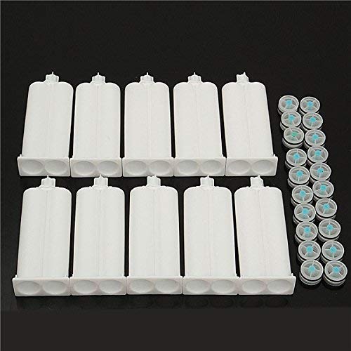 Epoxy Resin Dispenser Cartridge Set, 50ml, 1:1 Ratio, 10 White PP Cartridges, 20 Pistons