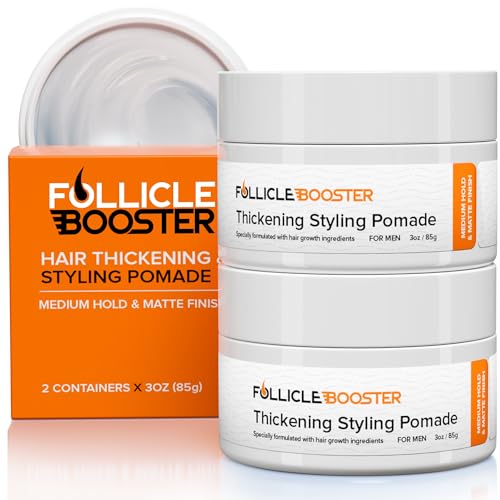 FOLLICLE BOOSTER Thickening Styling Pomade - 2 Pack Medium Hold, Water Base, Matte Finish - Natural Hair Growth Paste for Men with Hair Loss Combating Ingredients