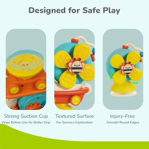 Image of R for Rabbit Orapple Spinster Toy for Baby 5-in-1 Suction Spinner, Rattle, Friction Car, Windmill & Sensory Play | BPA-Free, Safe & Durable | Interactive Learning Toys for 6+ Months Kids(Orange Cream)