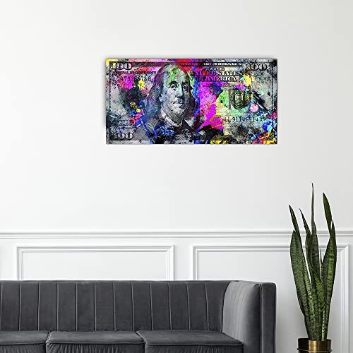 Just Breathe 100 Dollars Bill Wall Art Canvas Print Office Decor Money Inspirational Wall Art Money Pop Art Entrepreneur Motivational 100 Bill Cash Benjamin Franklin Dollar Home Decor 20"X40" #TOP4